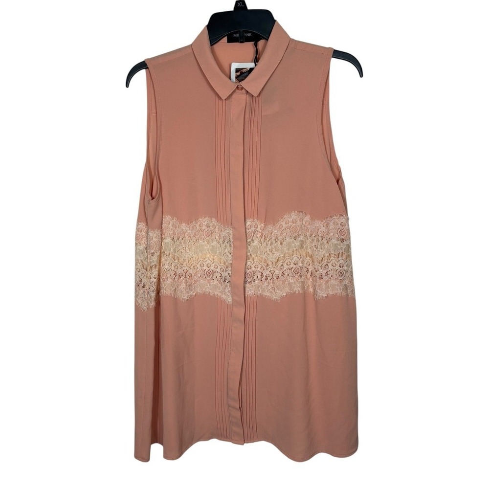MINKPINK Tunic Sleeveless Top In‎ Blush Size Medium Lace Panel Cottagecore Boho